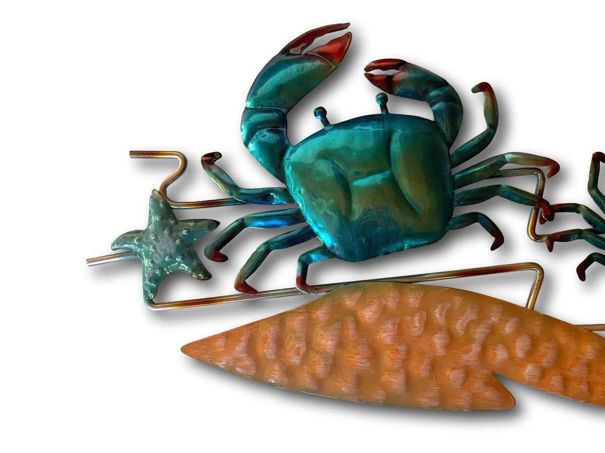 Crabtastic Crabs In The Sand Wall Art - Handmade Metal Art - Nautical Ocean Decor