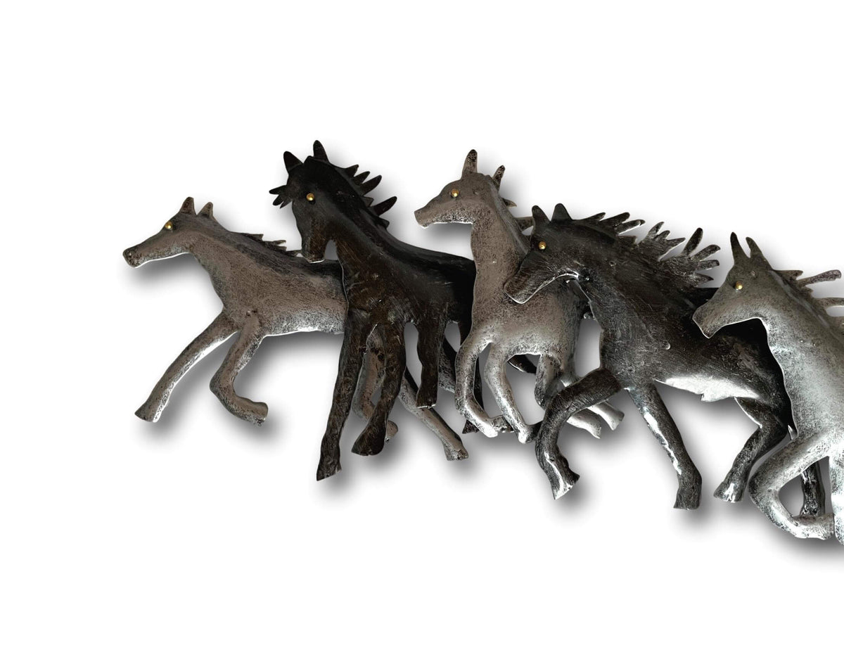 Wild Running Horses Wall Art - Handmade Bali Metal Art