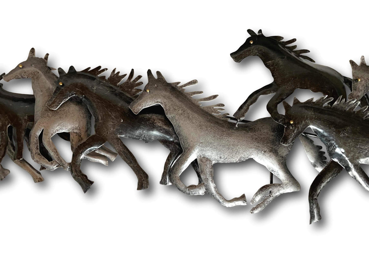 Wild Running Horses Wall Art - Handmade Bali Metal Art