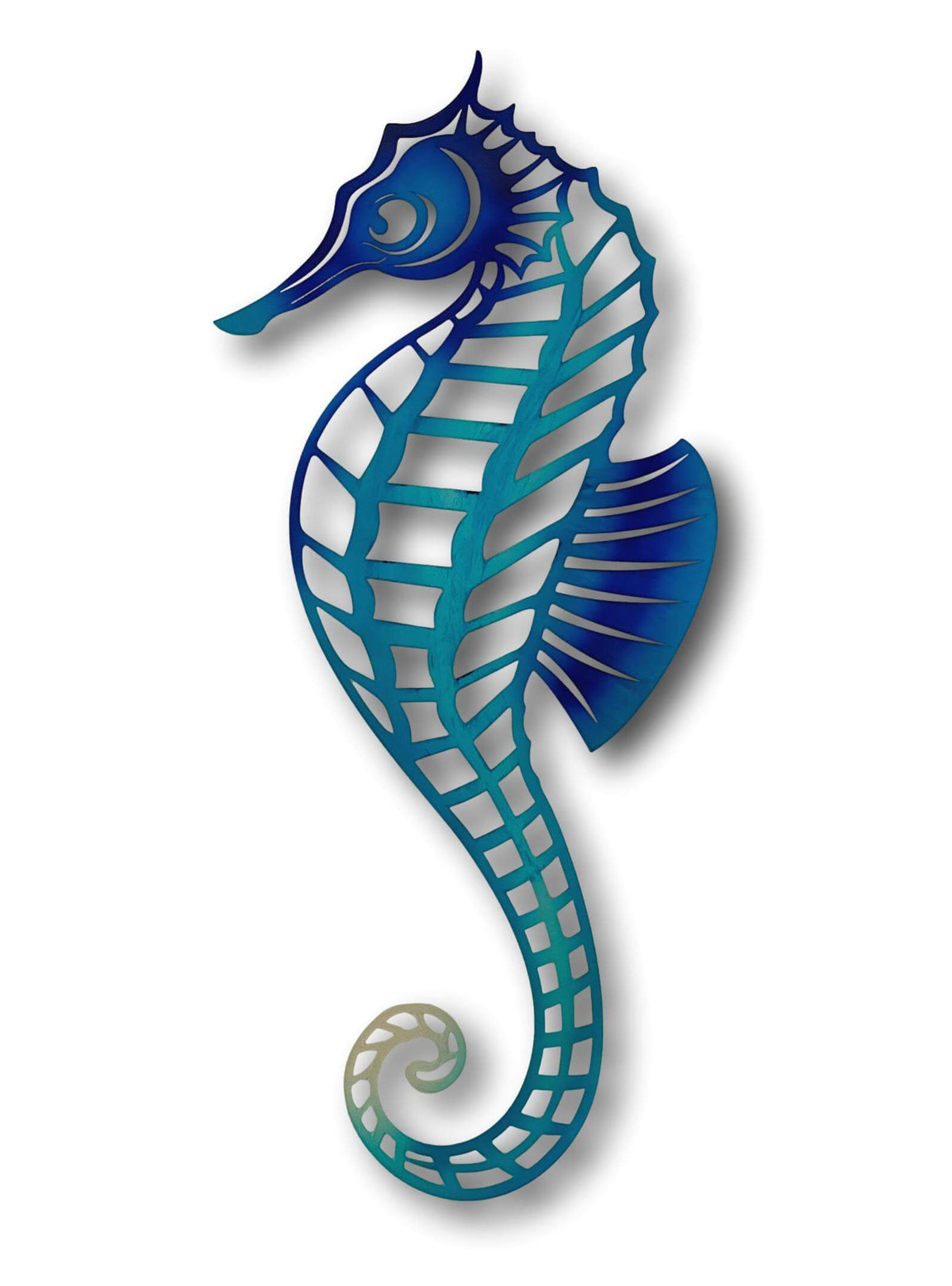 Large Blue Stylish Seahorse Wall Art - Handmade Laser Cut Metal Art