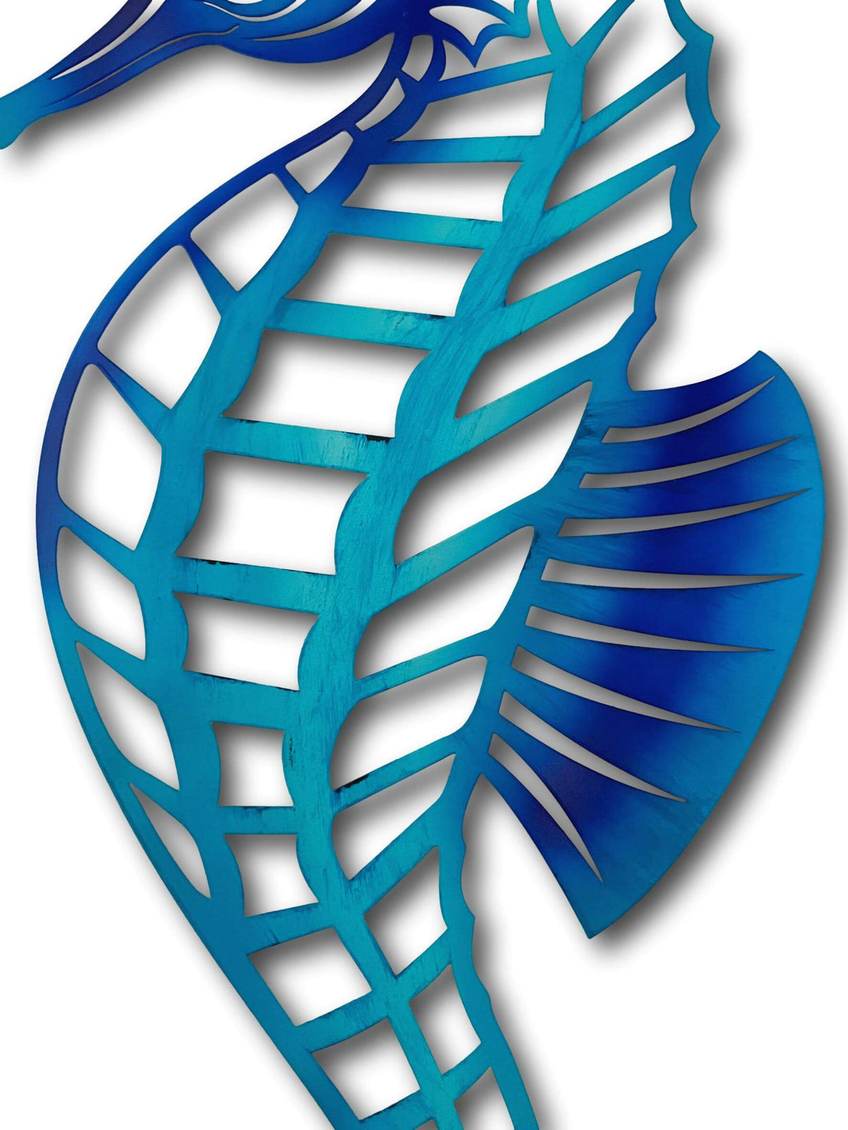 Large Blue Stylish Seahorse Wall Art - Handmade Laser Cut Metal Art