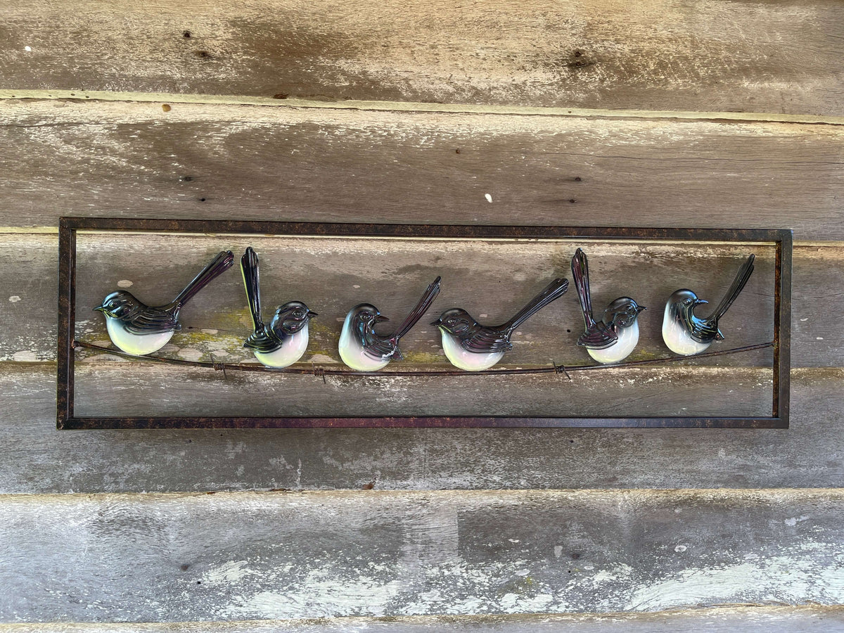 Willie Wagtails On A Wire Wall Art - Handmade Metal Art