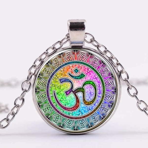A$18.95 - CHAKRA LOTUS &amp; OM NECKLACE &amp; PENDANT 🙏 SILVER OM 0.1KG (1) ISLAND BUDDHA
