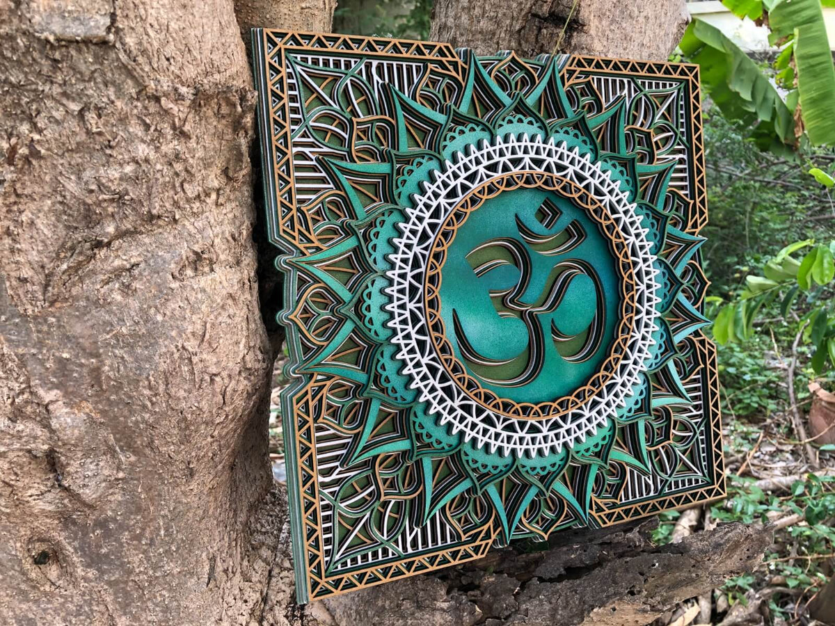 Unique Om Wall Art - Intricate Wooden Sacred Geometry Decor- Handmade In Thailand 🇹🇭