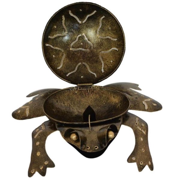 A$44.95 - FROG MOSQUITO COIL HOLDER IN BRONZE &amp; GREEN - HAND MADE BALI METAL ART (3) ISLAND BUDDHA