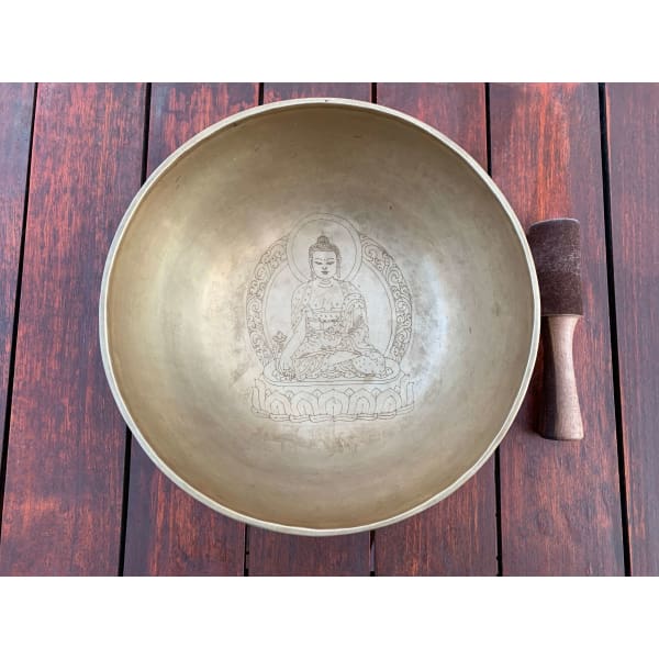 A$347 - GENUINE NEPALESE SINGING BOWL - HAND MADE & HAND ENGRAVED IN NEPAL🇳🇵NOTE D4 & A2 BUDDHA ENGRAVED 3KG (1) ISLAND BUDDHA