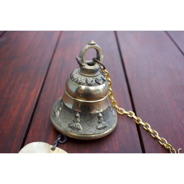 A$39.95 - GOLD BRASS BUDDHIST BELLS NEPALESE WIND CHIME - HAND MADE IN NEPAL🇳🇵 (2) ISLAND BUDDHA