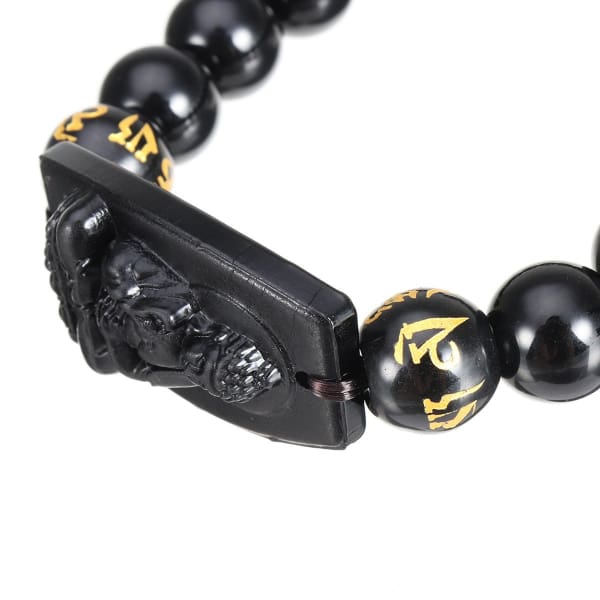 Handcrafted Obsidian Buddha Bracelet 12mm &amp; 16mm Obsidian Beads - Island Buddha