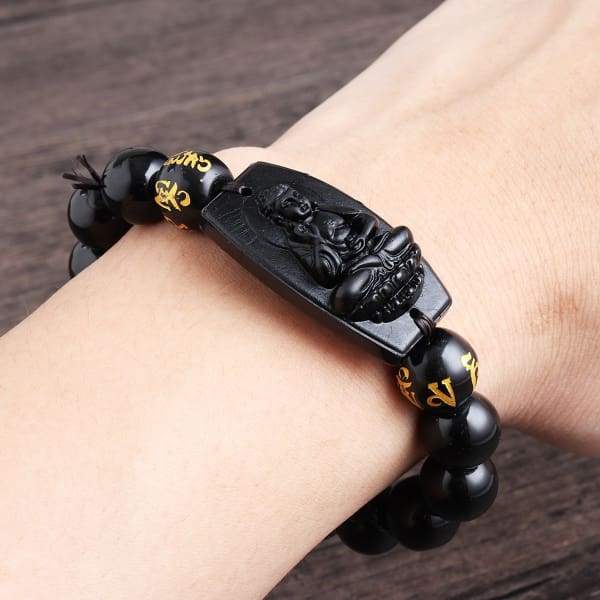 Handcrafted Obsidian Buddha Bracelet 12mm &amp; 16mm Obsidian Beads - Island Buddha