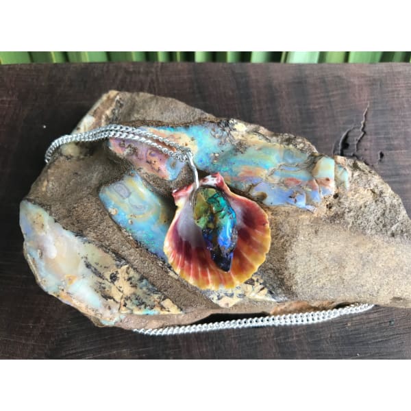 Hawaiian Sunrise Shell Necklace With Australian Boulder Opal - Island Buddha