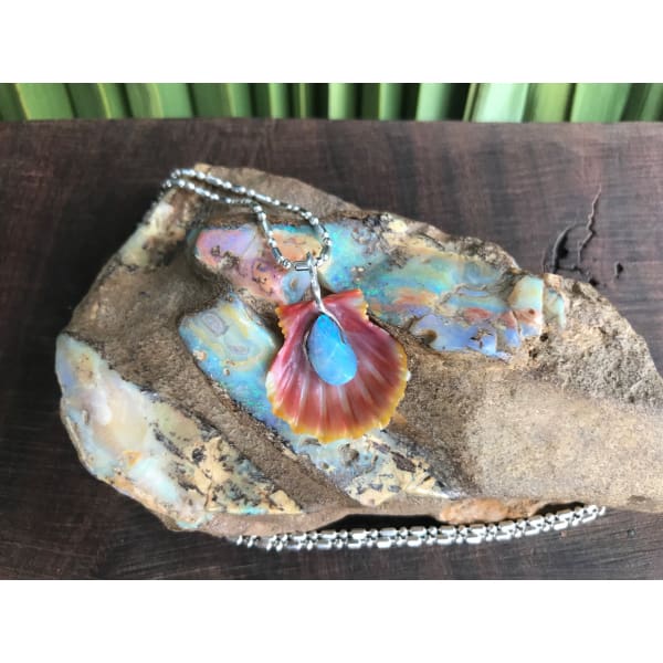 Hawaiian Sunrise Shell Necklace With Australian Boulder Opal - Island Buddha