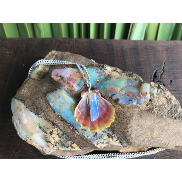 Hawaiian Sunrise Shell Necklace With Australian Boulder Opal - Island Buddha