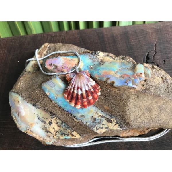 Hawaiian Sunrise Shell Necklace With Australian Boulder Opal - Island Buddha