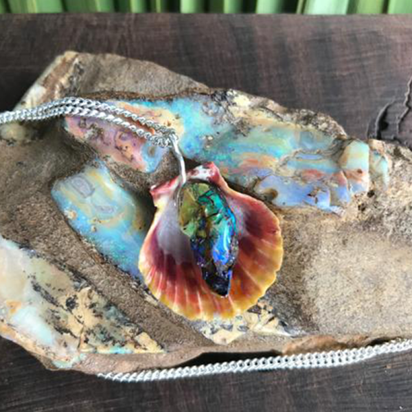 Hawaiian Sunrise Shell Necklace With Australian Boulder Opal - Island Buddha