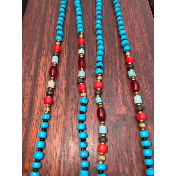A$59.95 - MOTHER OF PEARL GLASS &amp; TURQUOISE TIBETAN NEPALESE TRIBAL STYLE BOHO NECKLACE - HAND MADE IN NEPAL 0.2KG (3) ISLAND BUDDHA