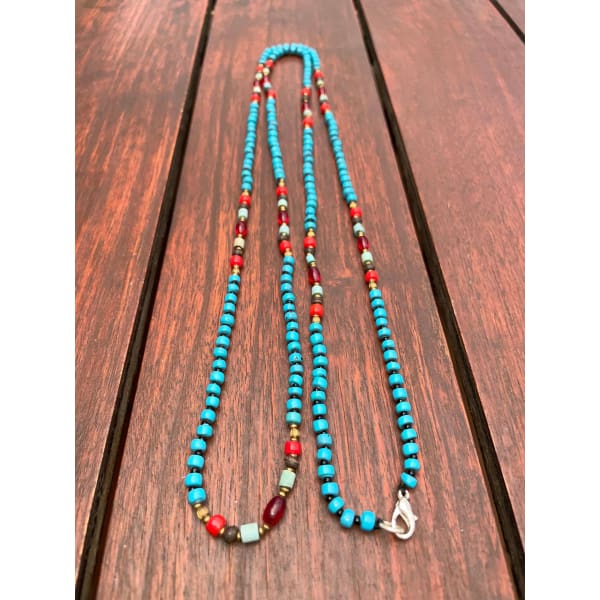A$59.95 - MOTHER OF PEARL GLASS &amp; TURQUOISE TIBETAN NEPALESE TRIBAL STYLE BOHO NECKLACE - HAND MADE IN NEPAL 0.2KG (1) ISLAND BUDDHA