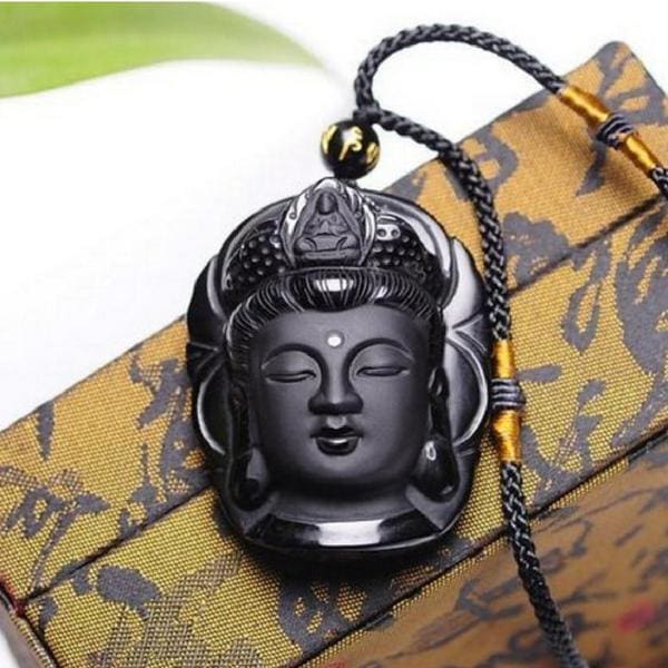 Natural Obsidian Buddha Necklace/Pendant - Island Buddha