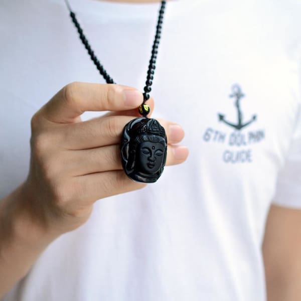 Natural Obsidian Buddha Necklace/Pendant - Island Buddha