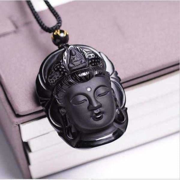 Natural Obsidian Buddha Necklace/Pendant - Island Buddha