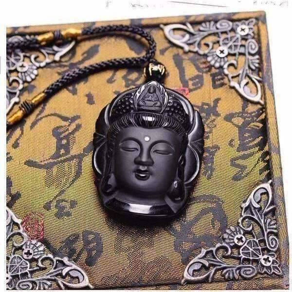 Natural Obsidian Buddha Necklace/Pendant - Island Buddha