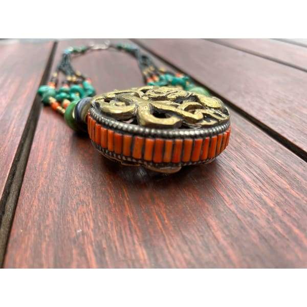 A$69.95 - NEPALESE BRASS STONE TURQUOISE &amp; CORAL TIBETAN NEPALESE TRIBAL STYLE BOHO NECKLACE - HAND MADE &amp; 0.25KG (6) ISLAND BUDDHA