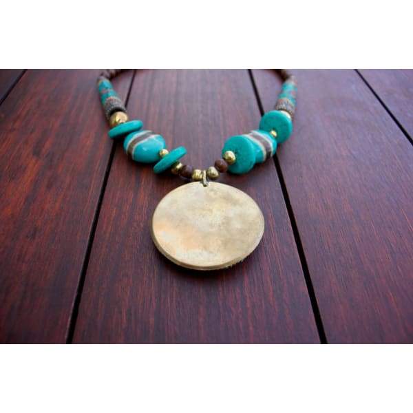 A$89.95 - NEPALESE STONE TURQUOISE &amp; CORAL TRIBAL STYLE BOHO NECKLACE - HAND MADE &amp; CRAFTED IN NEPAL 🇳🇵 0.2KG (7) ISLAND BUDDHA