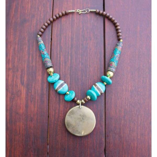 A$89.95 - NEPALESE STONE TURQUOISE &amp; CORAL TRIBAL STYLE BOHO NECKLACE - HAND MADE &amp; CRAFTED IN NEPAL 🇳🇵 0.2KG (6) ISLAND BUDDHA