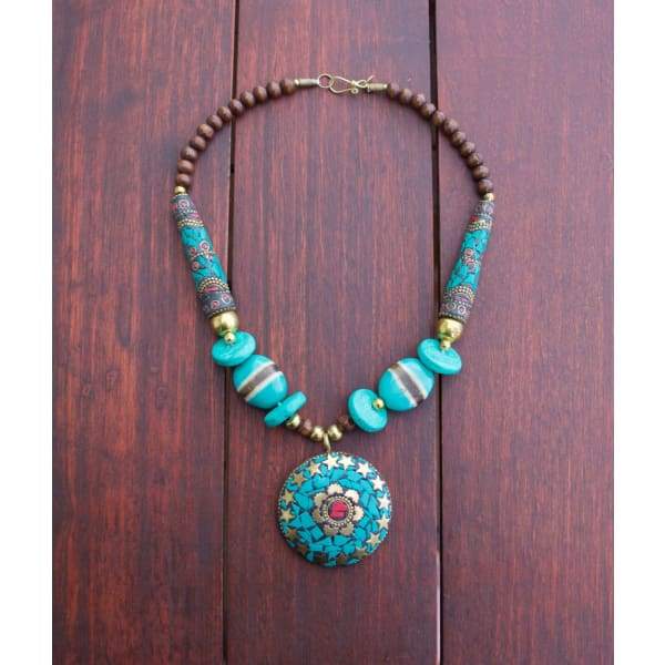 A$89.95 - NEPALESE STONE TURQUOISE &amp; CORAL TRIBAL STYLE BOHO NECKLACE - HAND MADE &amp; CRAFTED IN NEPAL 🇳🇵 0.2KG (5) ISLAND BUDDHA