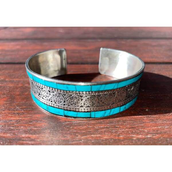A$49.95 - SILVER AND TURQUOISE NEPALESE TIBETAN BUDDHIST BRACELET - HAND MADE IN NEPAL 🇳🇵 0.2KG (1) ISLAND BUDDHA