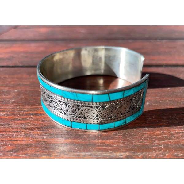 A$49.95 - SILVER AND TURQUOISE NEPALESE TIBETAN BUDDHIST BRACELET - HAND MADE IN NEPAL 🇳🇵 0.2KG (2) ISLAND BUDDHA