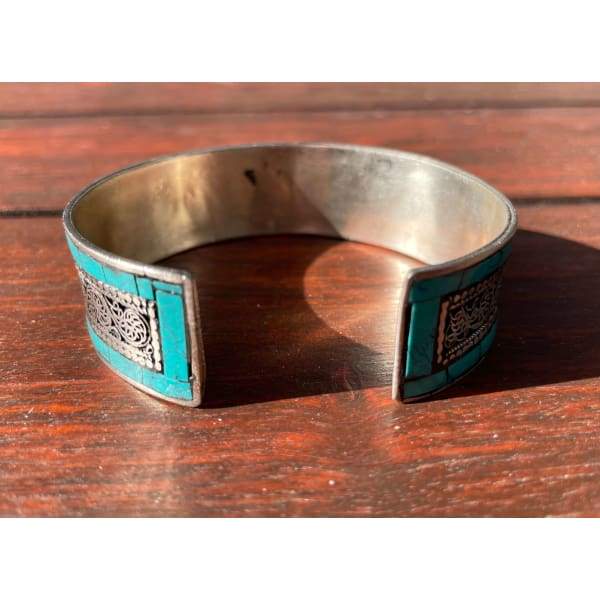 A$49.95 - SILVER AND TURQUOISE NEPALESE TIBETAN BUDDHIST BRACELET - HAND MADE IN NEPAL 🇳🇵 0.2KG (4) ISLAND BUDDHA