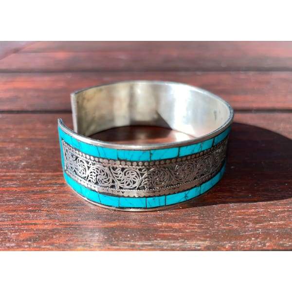A$49.95 - SILVER AND TURQUOISE NEPALESE TIBETAN BUDDHIST BRACELET - HAND MADE IN NEPAL 🇳🇵 0.2KG (3) ISLAND BUDDHA