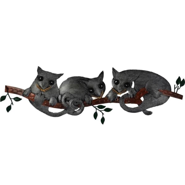 A$69 - THREE POSSUMS WALL ART - HAND MADE BALI METAL ART 0.35KG (2) ISLAND BUDDHA