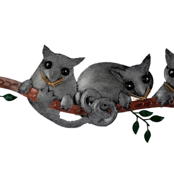 A$69 - THREE POSSUMS WALL ART - HAND MADE BALI METAL ART 0.35KG (4) ISLAND BUDDHA