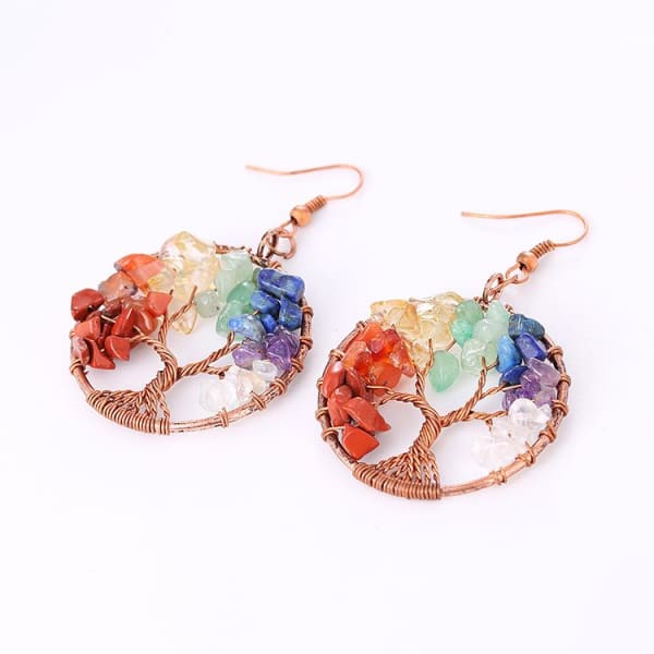$17.77 - TREE OF LIFE 7 CHAKRA HEALING STONES EARRING SET (6) ISLAND BUDDHA