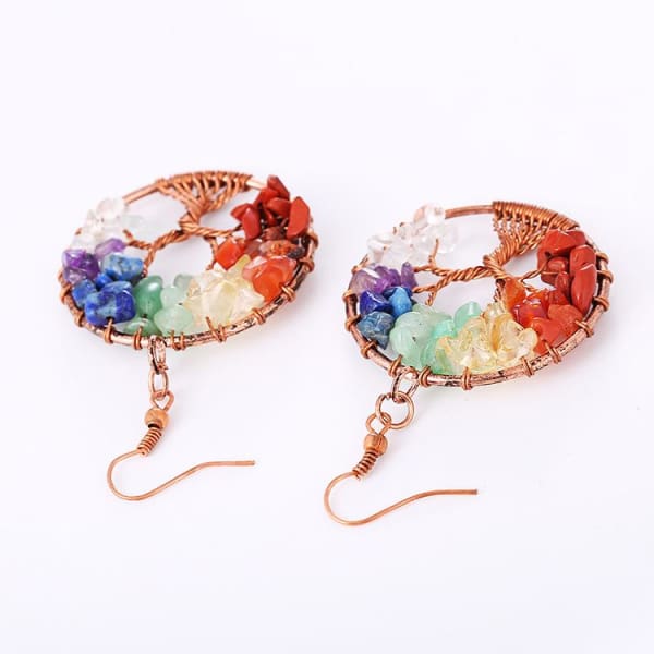 $17.77 - TREE OF LIFE 7 CHAKRA HEALING STONES EARRING SET (7) ISLAND BUDDHA
