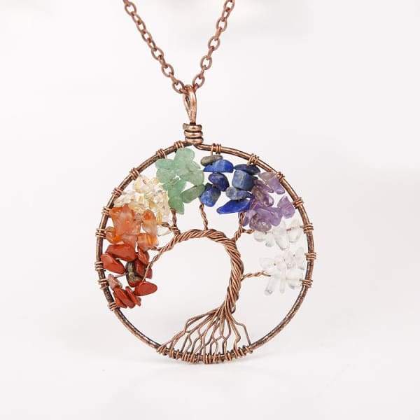 $19.97 - TREE OF LIFE 7 CHAKRA HEALING STONES NECKLACE BRASS 0.1KG (2) ISLAND BUDDHA