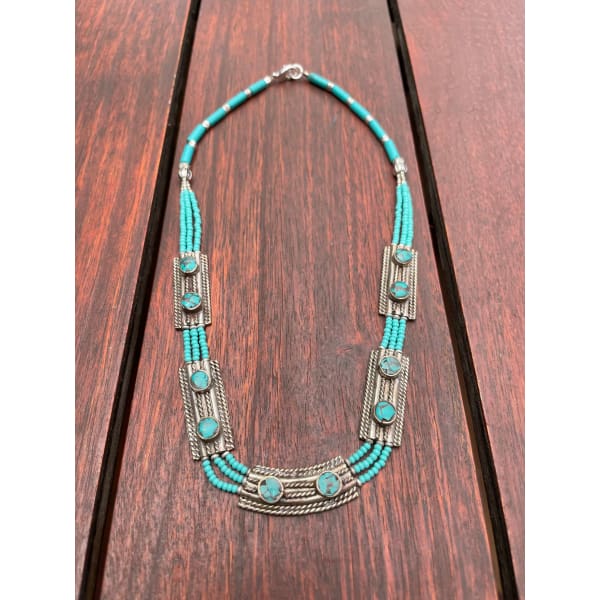 A$54.95 - TURQUOISE & CORAL TIBETAN NEPALESE TRIBAL STYLE BOHO NECKLACE - HAND MADE IN NEPAL 🇳🇵 0.4KG (2) ISLAND BUDDHA
