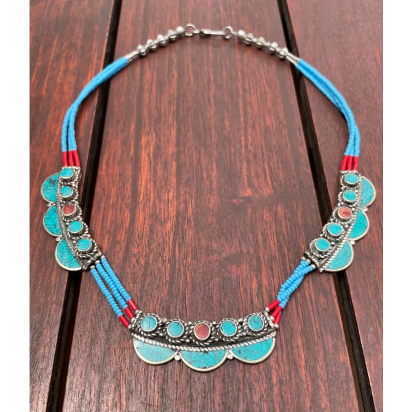 A$54.95 - TURQUOISE &amp; CORAL TIBETAN NEPALESE TRIBAL STYLE BOHO NECKLACE - HAND MADE IN NEPAL 🇳🇵 0.25KG (1) ISLAND BUDDHA