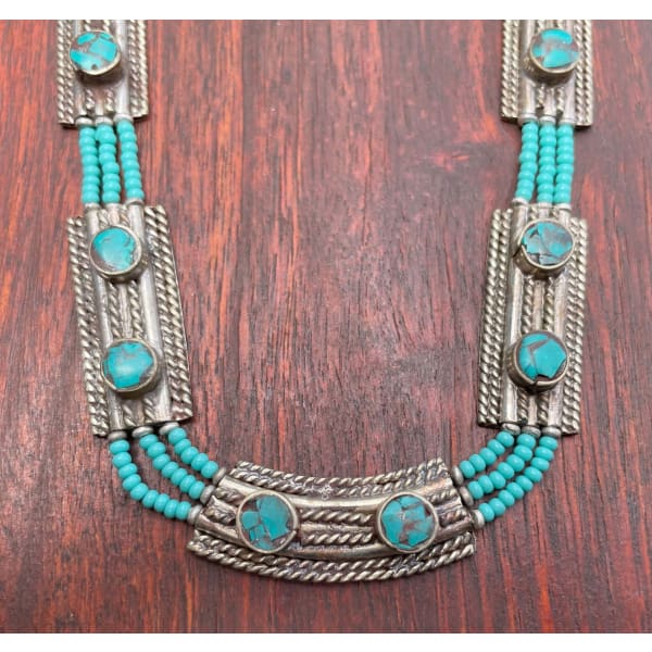 A$54.95 - TURQUOISE &amp; CORAL TIBETAN NEPALESE TRIBAL STYLE BOHO NECKLACE - HAND MADE IN NEPAL 🇳🇵 0.4KG (3) ISLAND BUDDHA