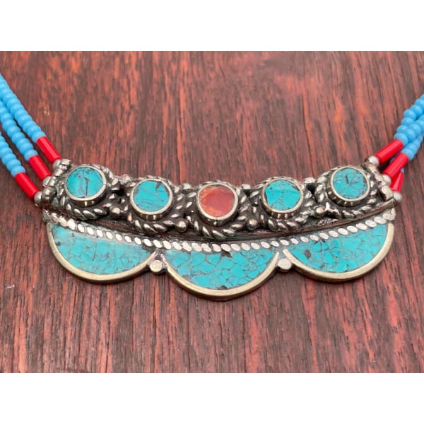 A$54.95 - TURQUOISE &amp; CORAL TIBETAN NEPALESE TRIBAL STYLE BOHO NECKLACE - HAND MADE IN NEPAL 🇳🇵 0.25KG (3) ISLAND BUDDHA