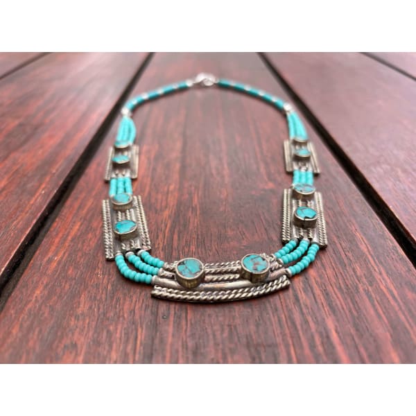 A$54.95 - TURQUOISE & CORAL TIBETAN NEPALESE TRIBAL STYLE BOHO NECKLACE - HAND MADE IN NEPAL 🇳🇵 0.4KG (2) ISLAND BUDDHA
